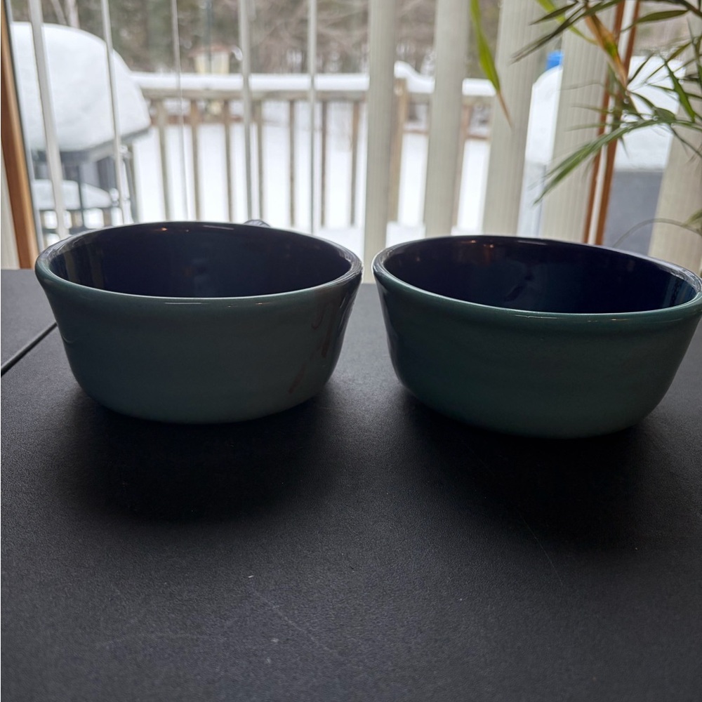 Neher Pottery Set of Two Blue Ceramic Soup Mugs